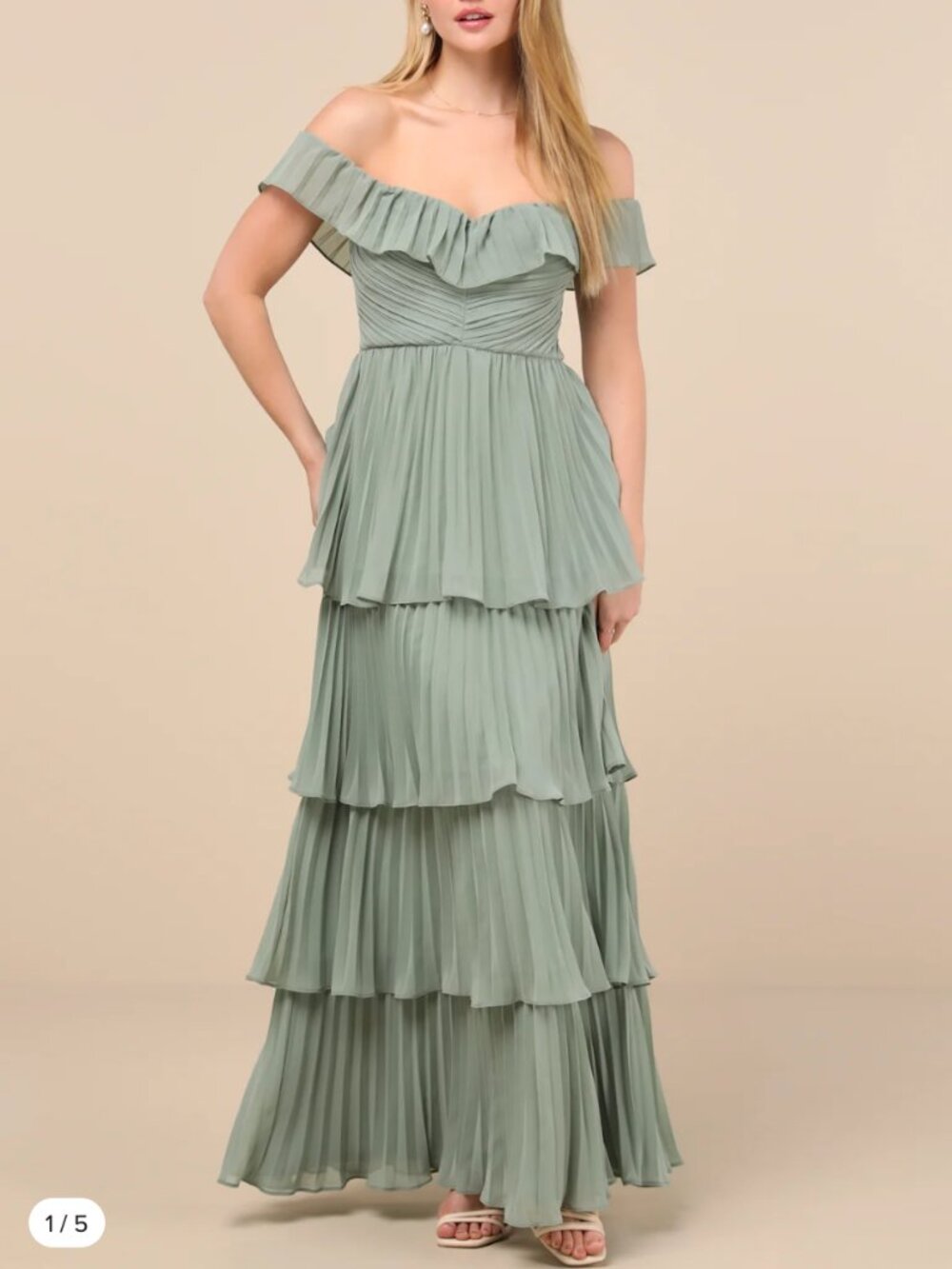 NWT Lulus Always Remarkable Sage Brush Pleated Off-the-Shoulder Dress Size Small